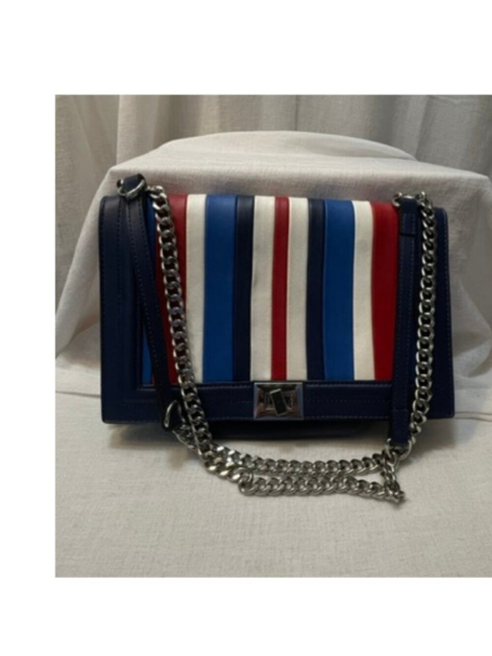 INC International Concepts red, white, and blue striped faux-leather crossbody